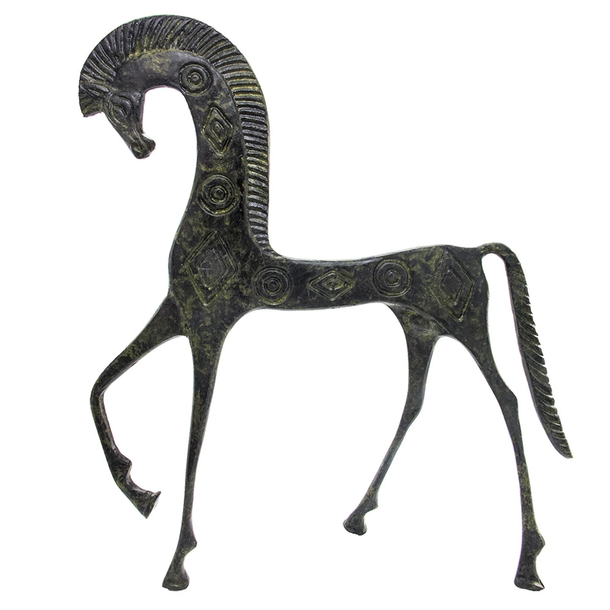 Geometric Horse with Lowered Head – Sculpture – 9 cm – Dark Green