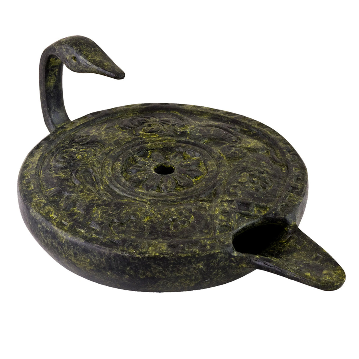 Ancient Greek Oil Lamp – Bronze Sculpture – 4 cm – Dark Green