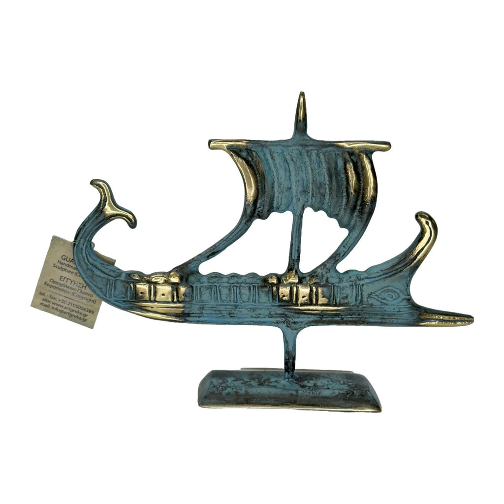 Ancient Greek Trireme – Flat Sculpture – 12 cm – Blue & Gold