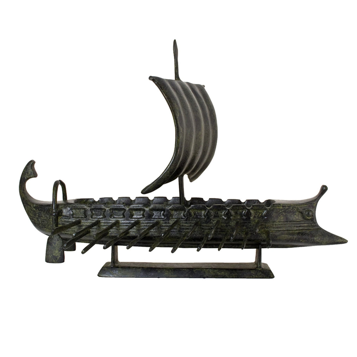 Ancient Greek War Trireme – Bronze Sculpture – 24 cm – Dark Green