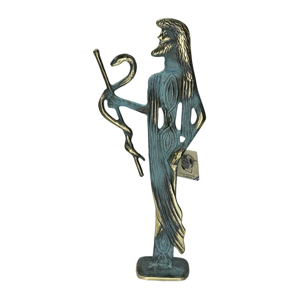 Asclepius, God of Medicine – Sculpture – 40 cm – Blue & Gold