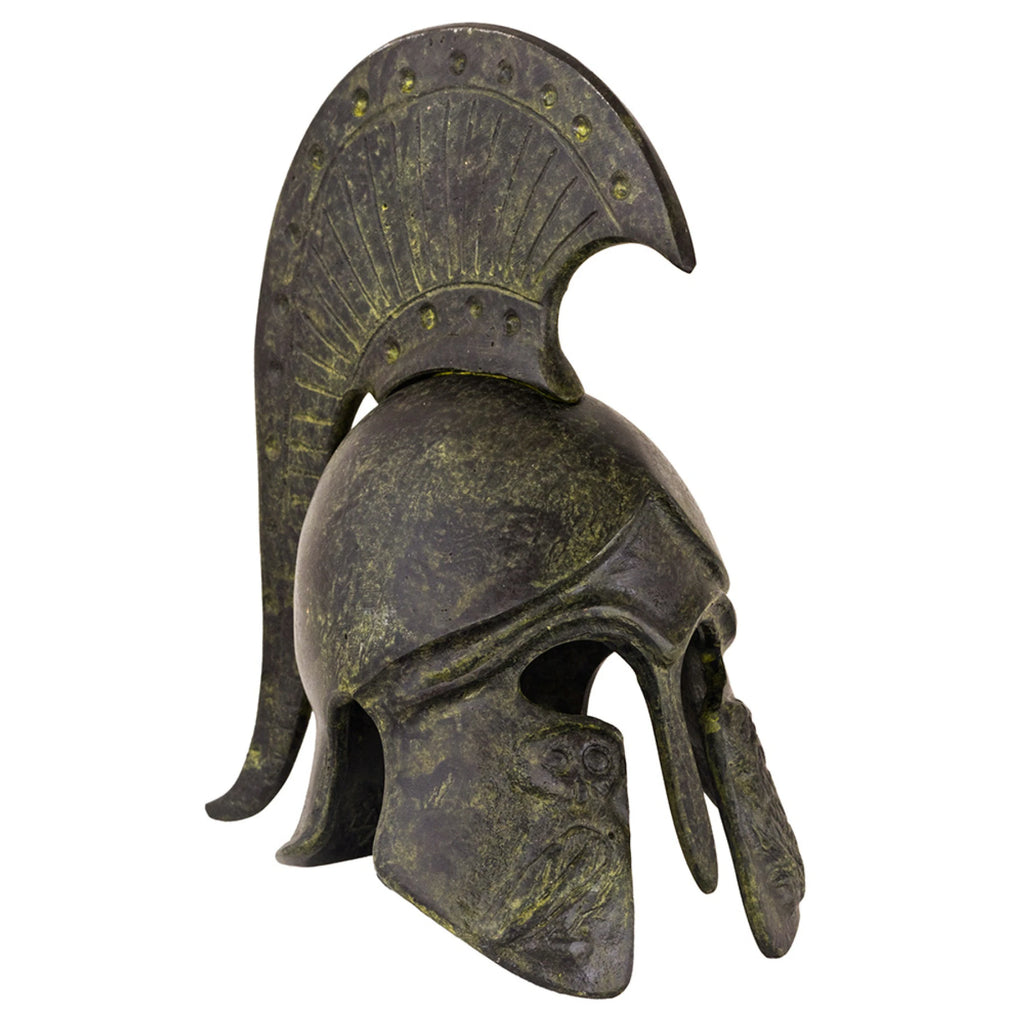 Studded Corinthian Helmet with Owl and Short Crest – 14 cm – Dark Green