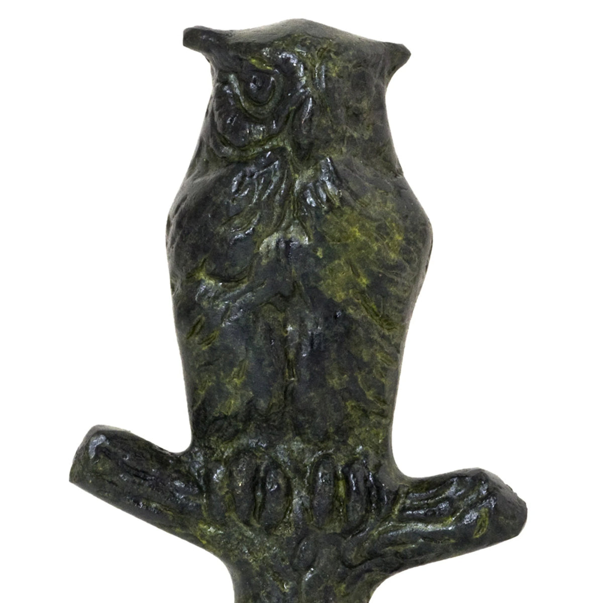 Ancient Greek Owl on a Branch – Bronze Sculpture – 8 cm – Dark Green