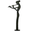 Woman Playing a Flute – Bronze Sculpture – 76 cm – Dark Green