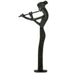 Woman Playing a Flute – Bronze Sculpture – 76 cm – Dark Green