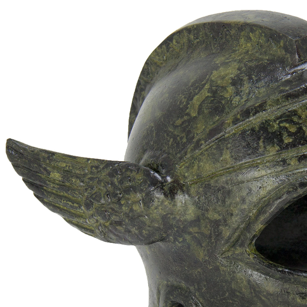 Winged Corinthian Helmet – Bronze Sculpture – 12 cm – Dark Green