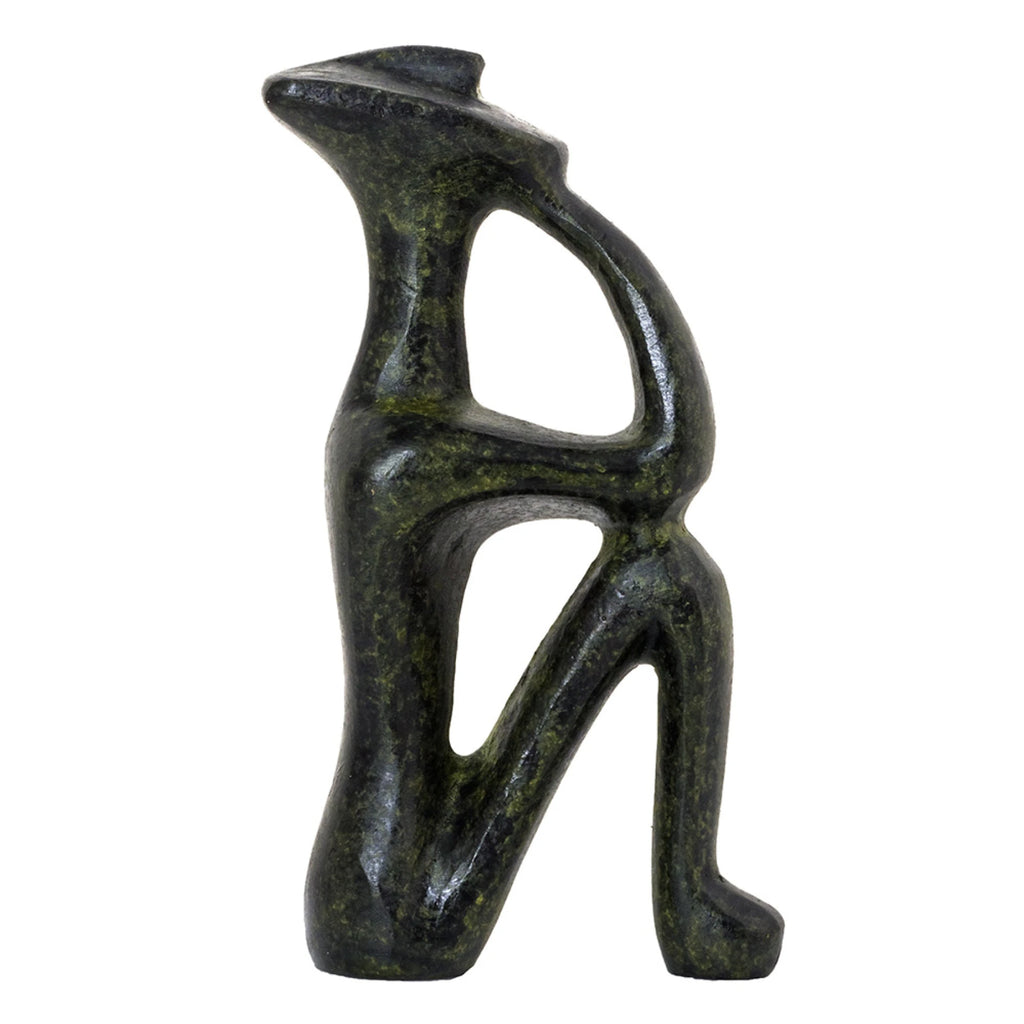 Seated Cycladic Thinker Figurine – 10 cm – Dark Green