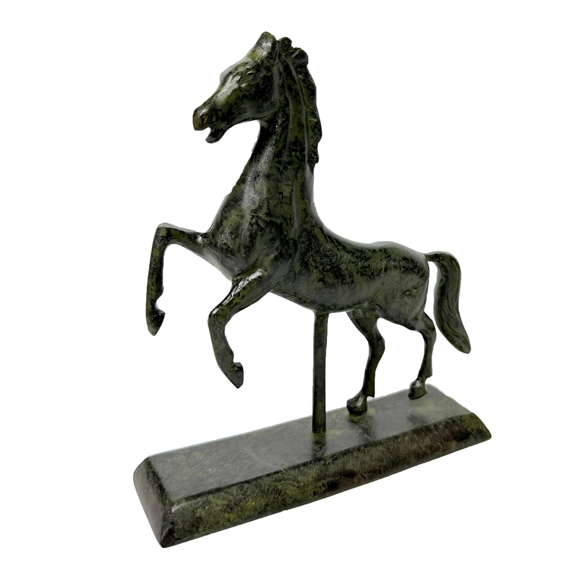 Rearing Horse – Solid Bronze Sculpture 056A – 14 cm – Dark Green