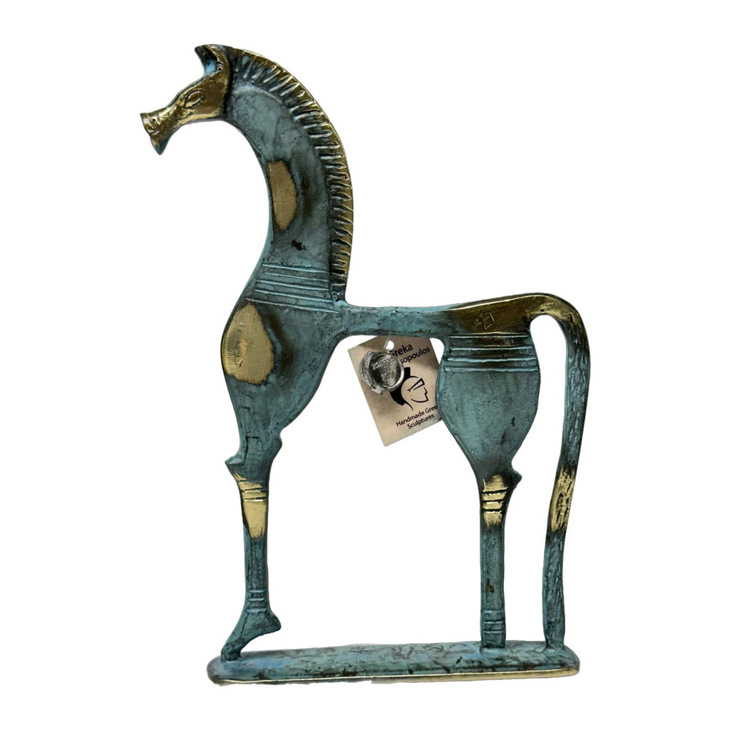 Geometric Horse on Base – Sculpture – 27 cm – Blue & Gold