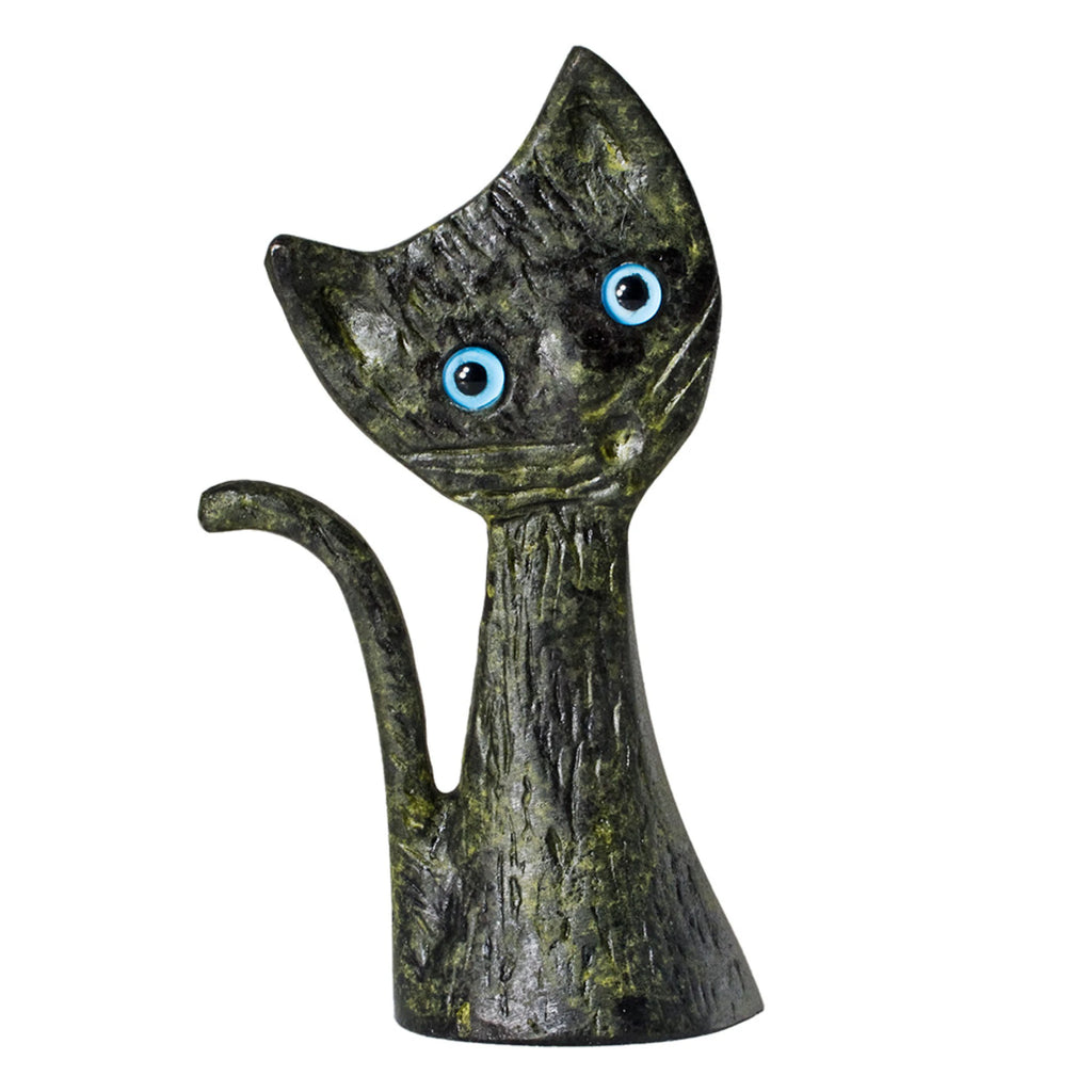 Cat without Base – Bronze Sculpture – 11 cm – Dark Green