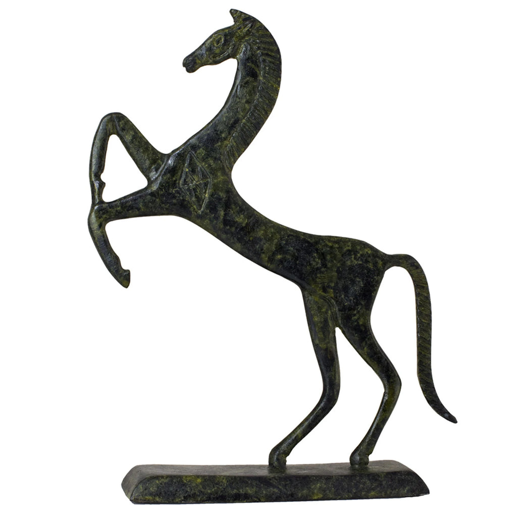 Rearing Horse – Flat Bronze Sculpture – 19 cm – Dark Green