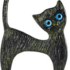 Cat on Base – Bronze Sculpture – 9 cm – Dark Green