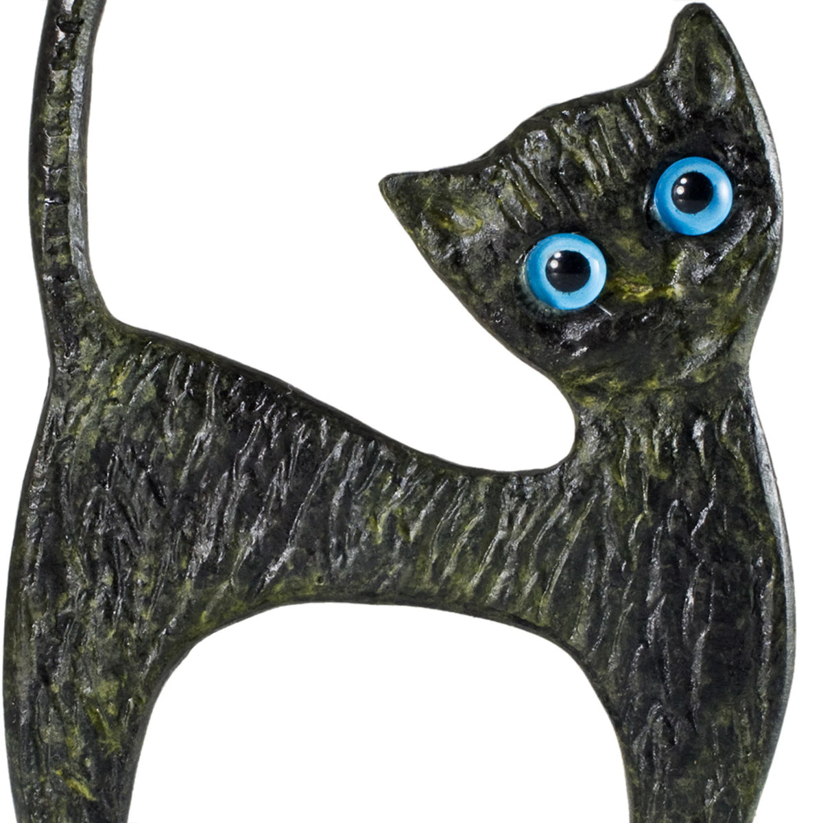 Cat on Base – Bronze Sculpture – 11 cm – Dark Green