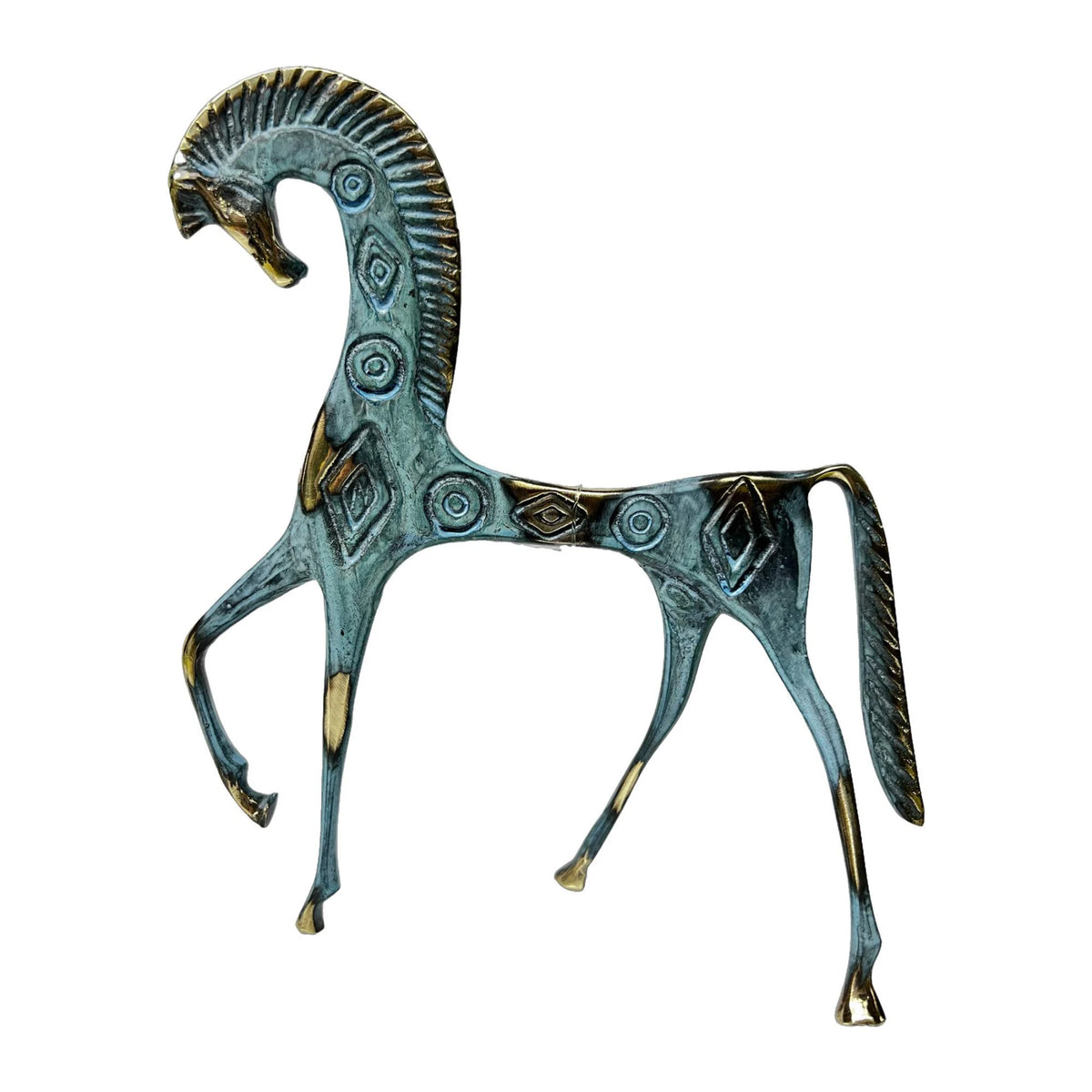 Geometric Horse with Lowered Head – Sculpture – 19 cm – Blue & Gold