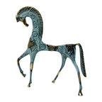 Geometric Horse with Lowered Head – Sculpture – 11 cm – Blue & Gold