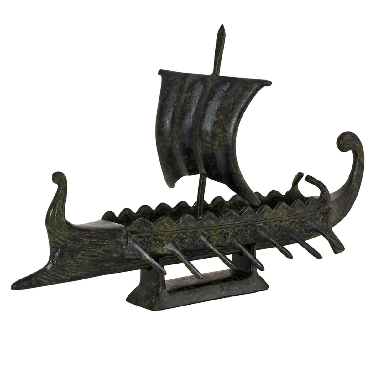 Small Ancient Greek Trireme – Bronze Sculpture – 14 cm – Dark Green