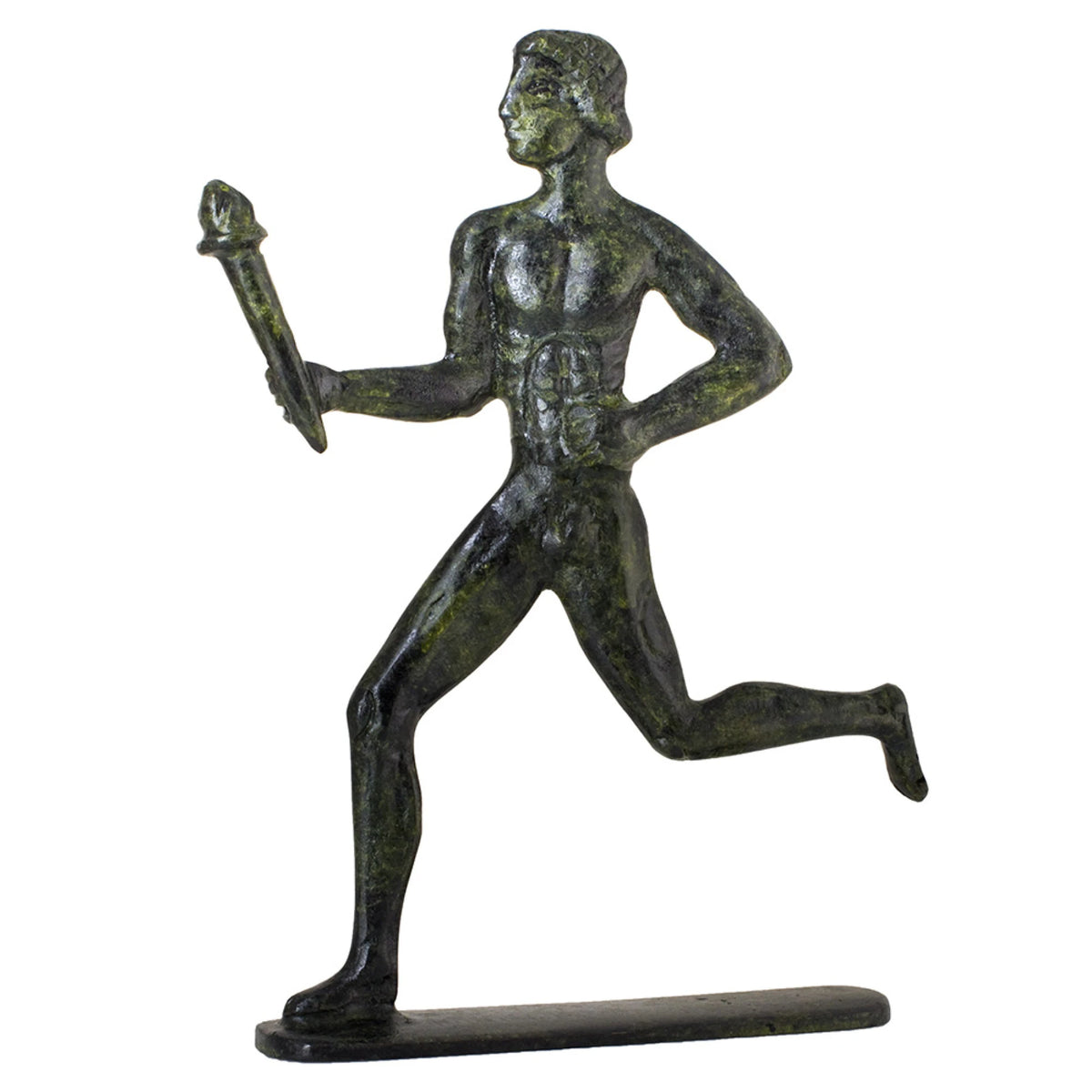 Ancient Olympic Torchbearer – Bronze Sculpture – 17 cm – Dark Green
