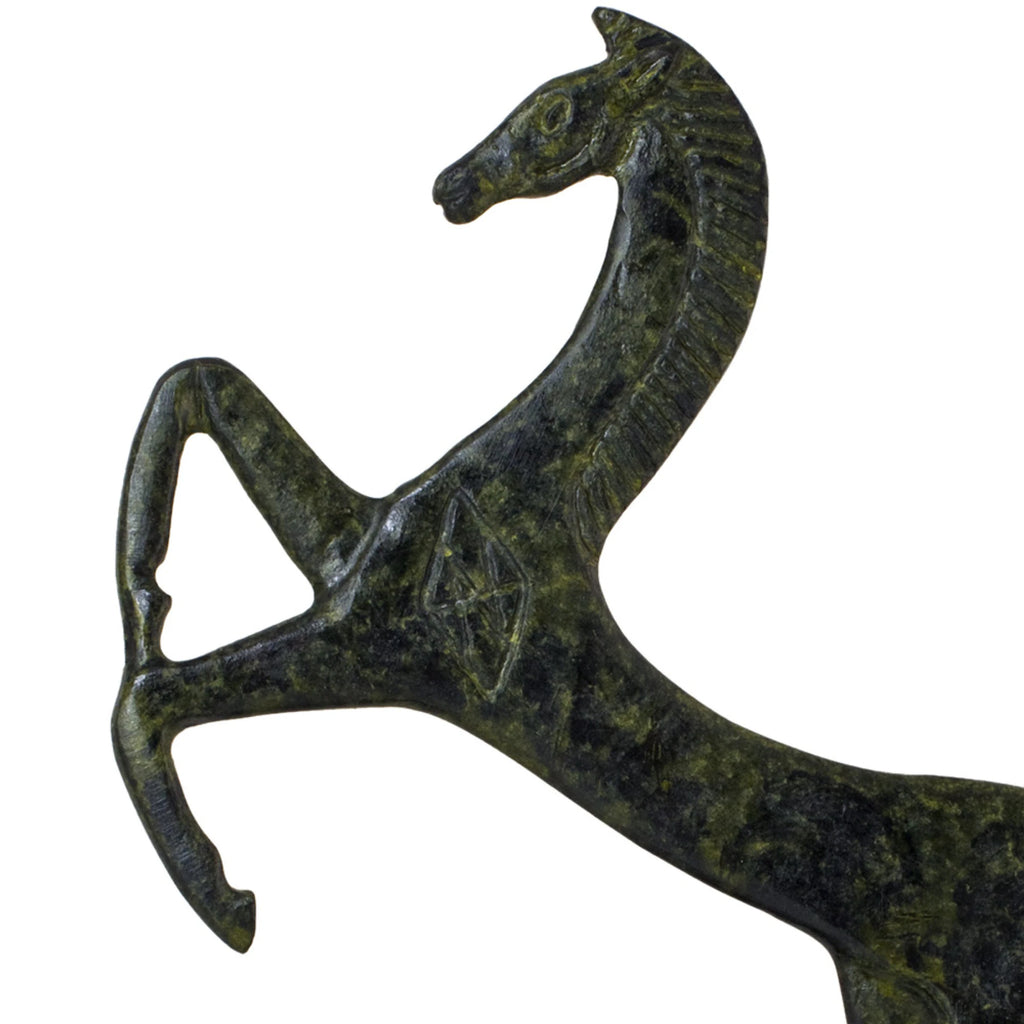 Rearing Horse – Flat Bronze Sculpture – 19 cm – Dark Green