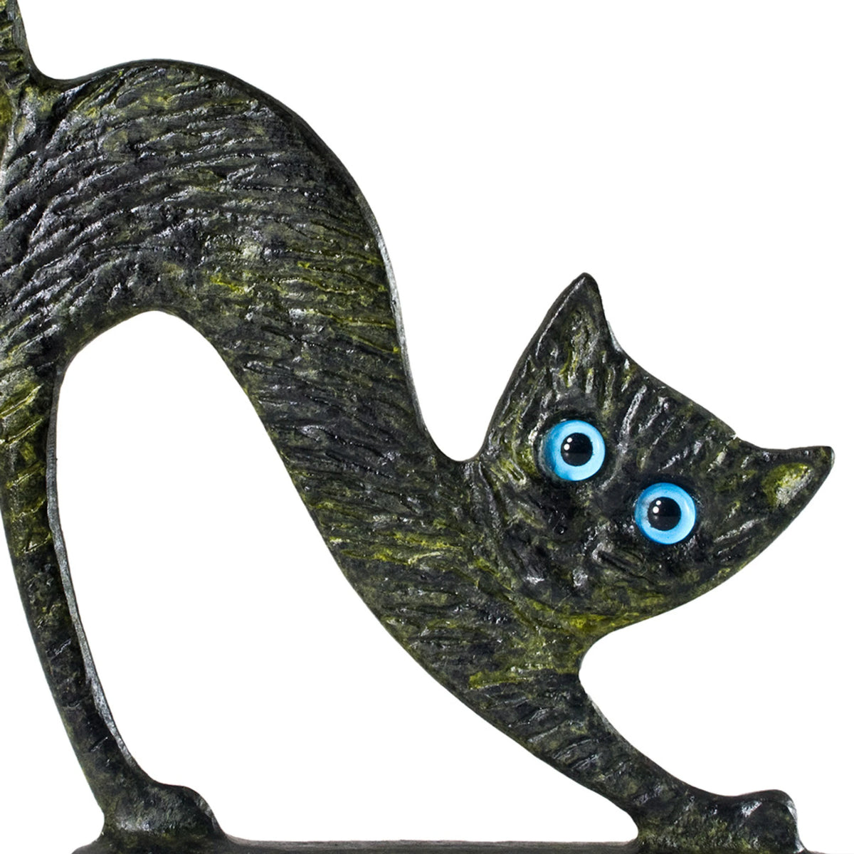 Crouching Cat on Base – Bronze Sculpture – 15 cm – Dark Green