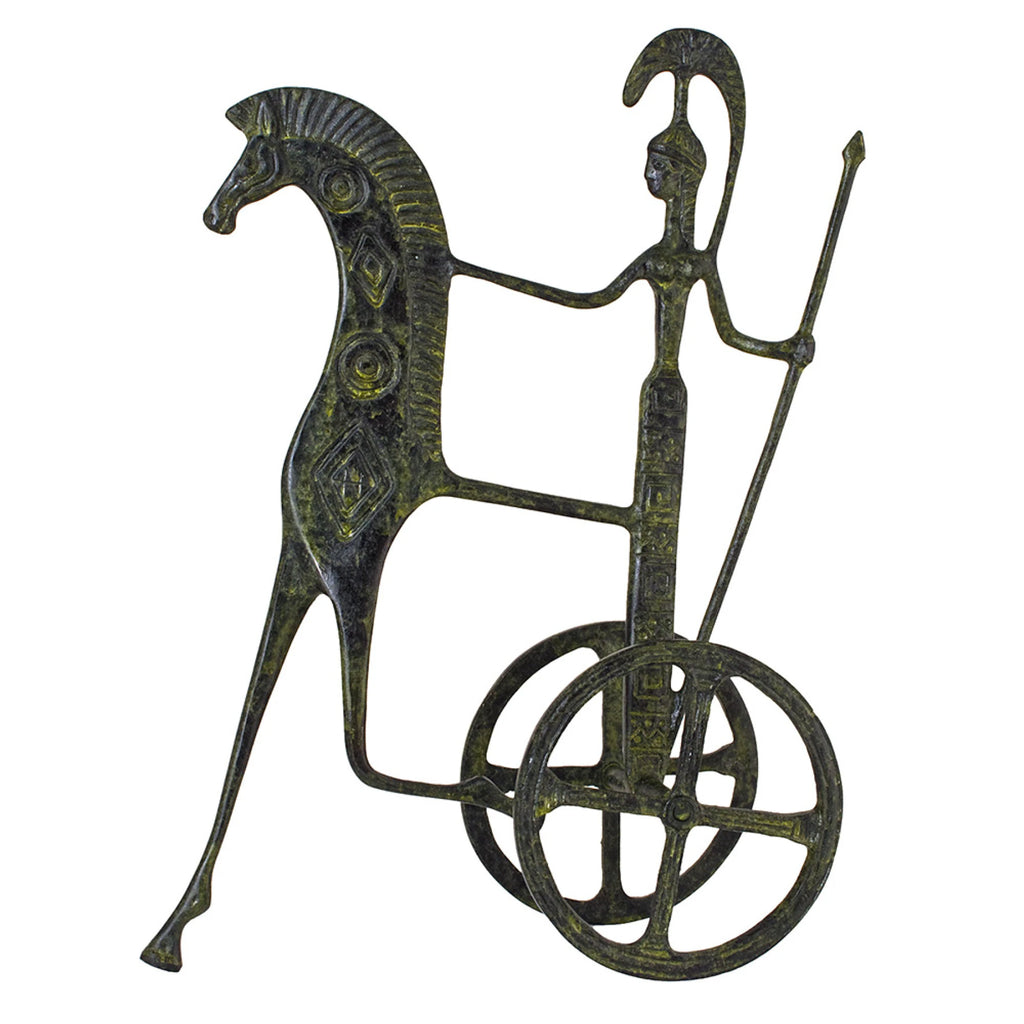 Athena's Chariot with Spear – Bronze Sculpture – 64 cm – Dark Green
