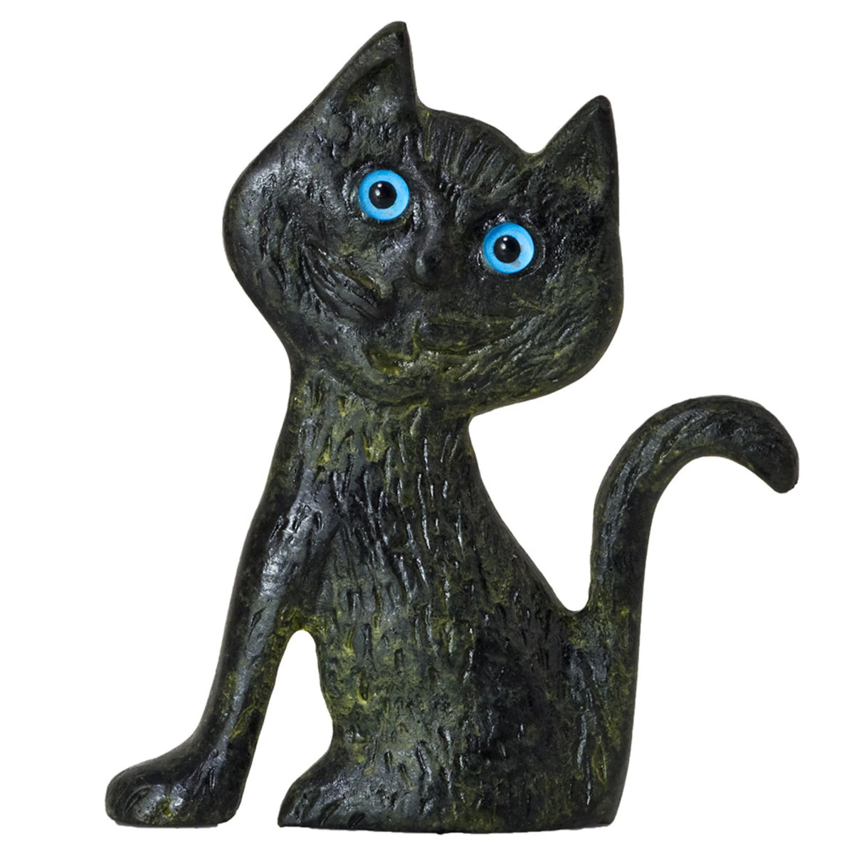 Standing Cat – Bronze Sculpture – 8 cm – Dark Green