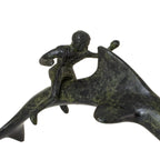 Dolphin with Boy Rider – Bronze Sculpture – 8 cm – Dark Green