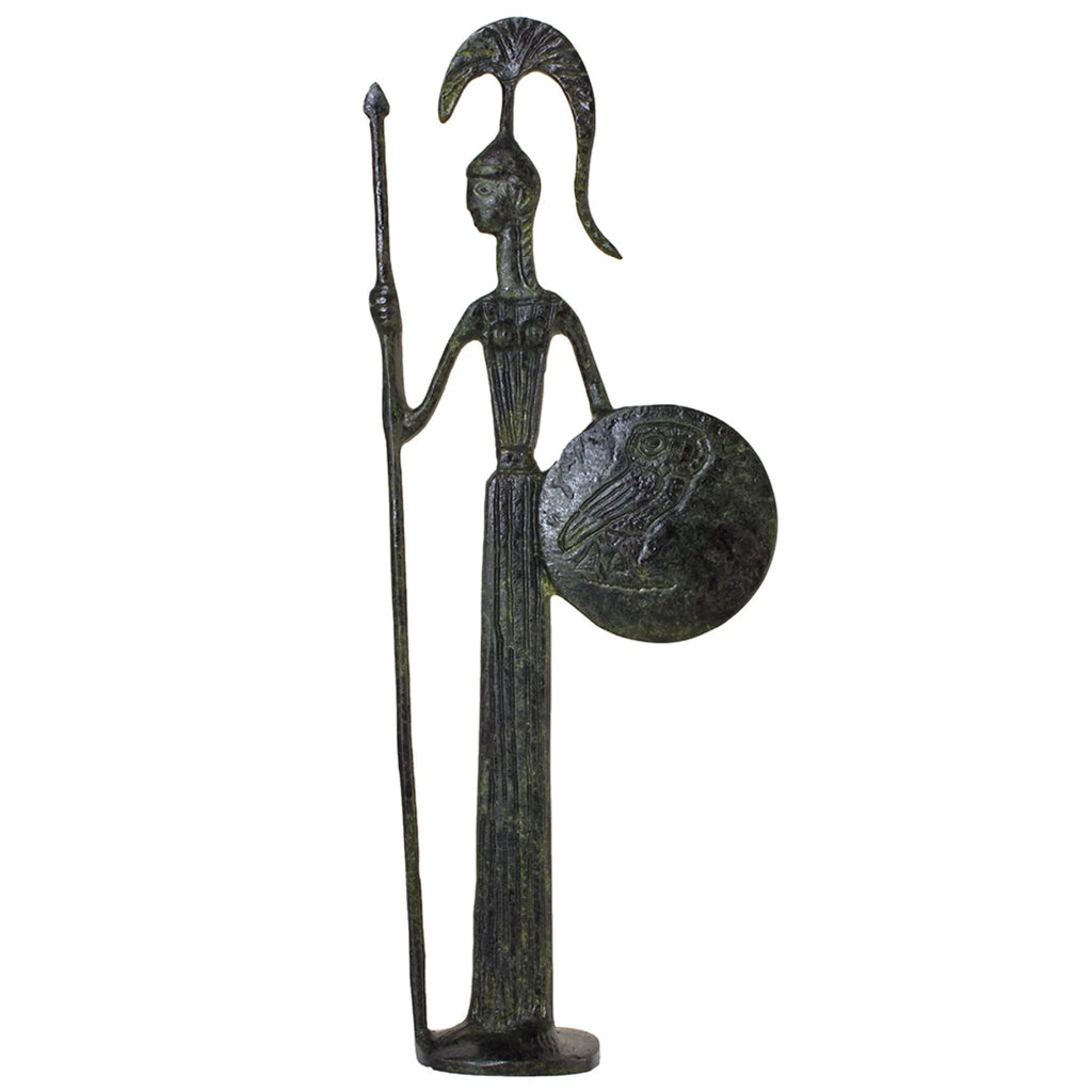 Athena with Shield and Spear – Bronze Sculpture – 40 cm – Dark Green