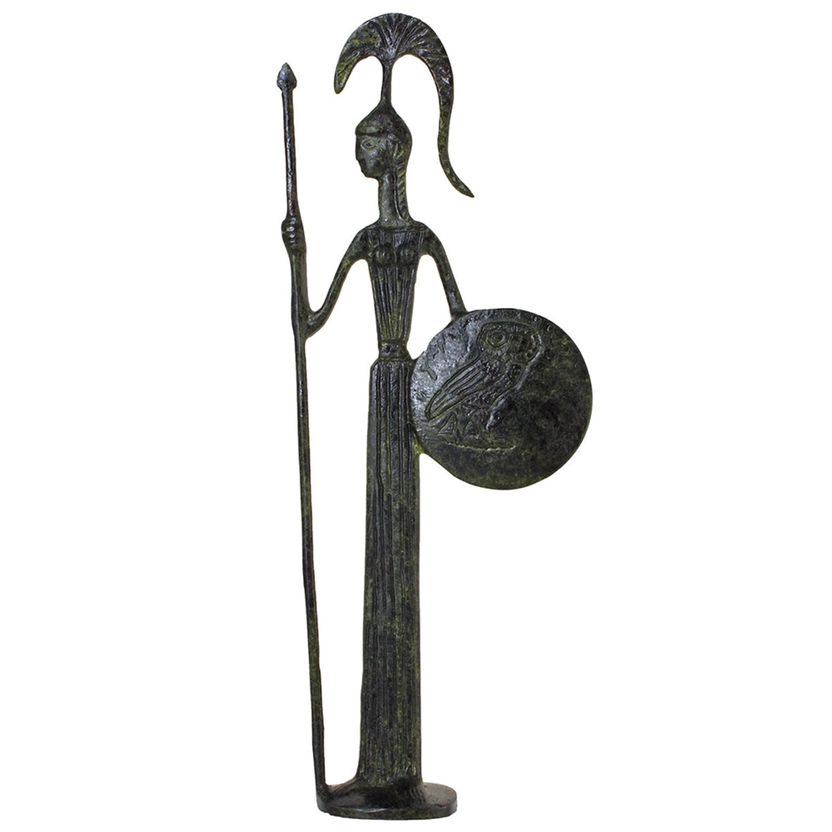 Athena with Shield and Spear – Bronze Sculpture – 82 cm – Dark Green