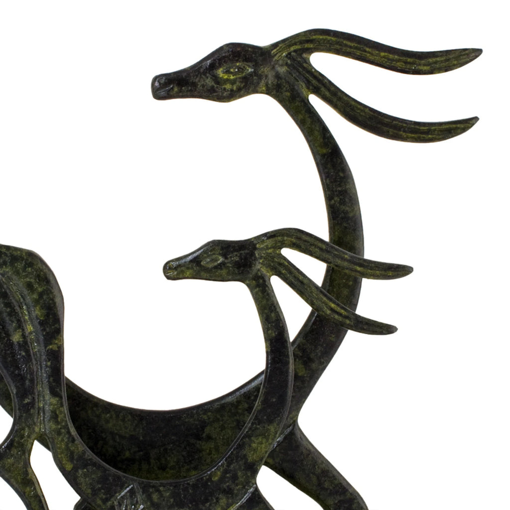 Two Deer – Bronze Sculpture – 15 cm – Dark Green