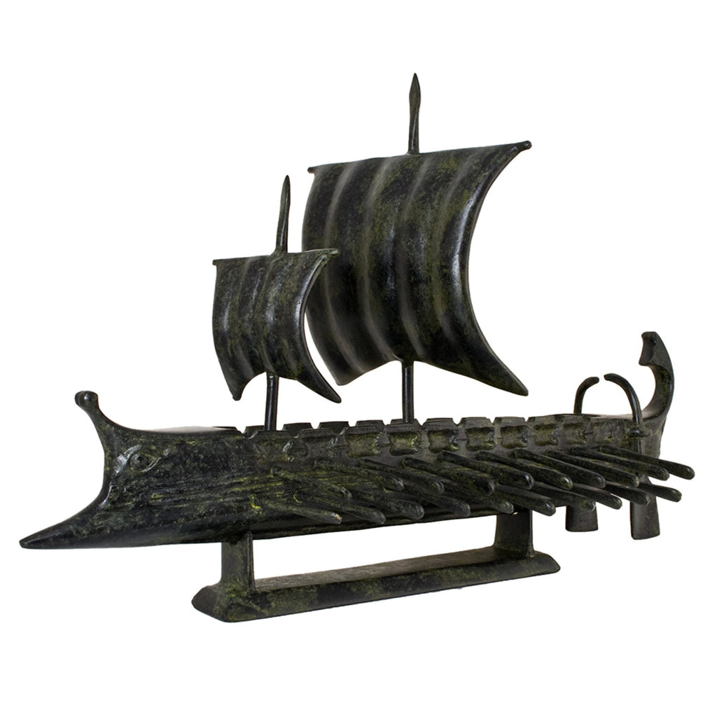 Ancient Greek Trireme with Two Sails – 24 cm – Dark Green
