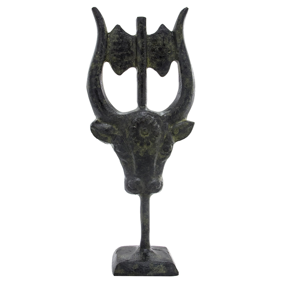 Minoan Bull's Head with Double Axe – Sculpture – 11.5 cm – Dark Green