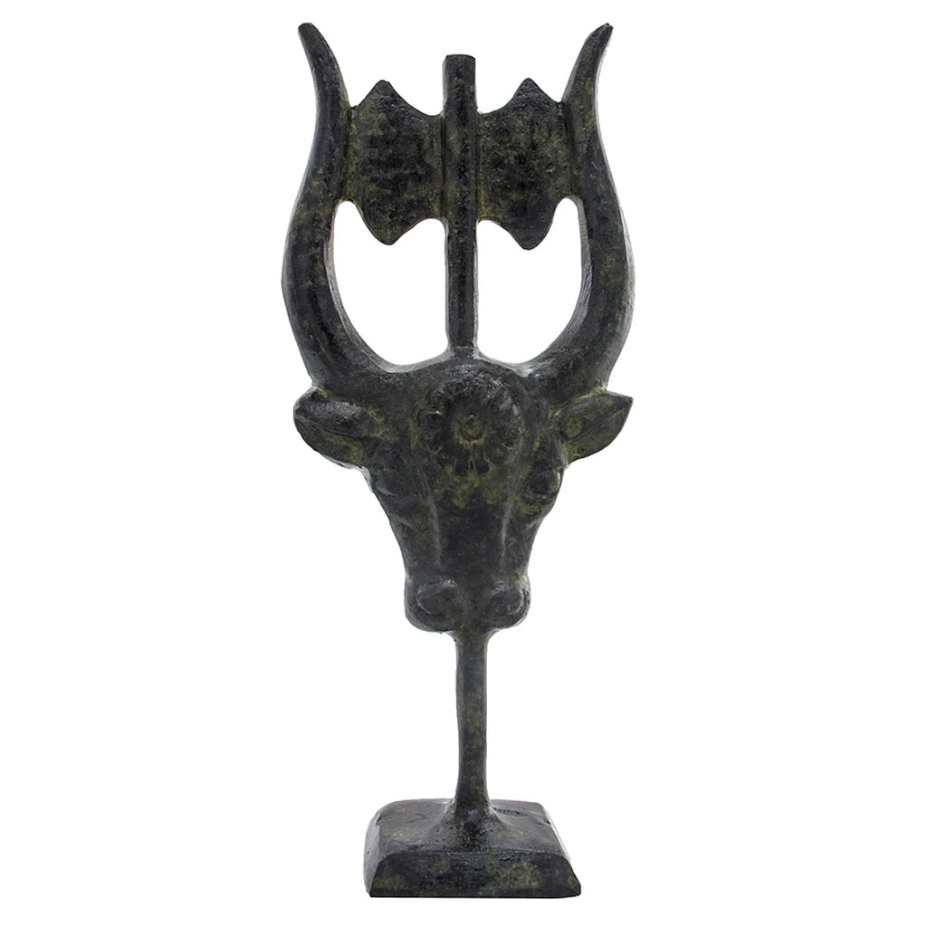 Minoan Bull's Head with Double Axe – Sculpture – 15 cm – Dark Green