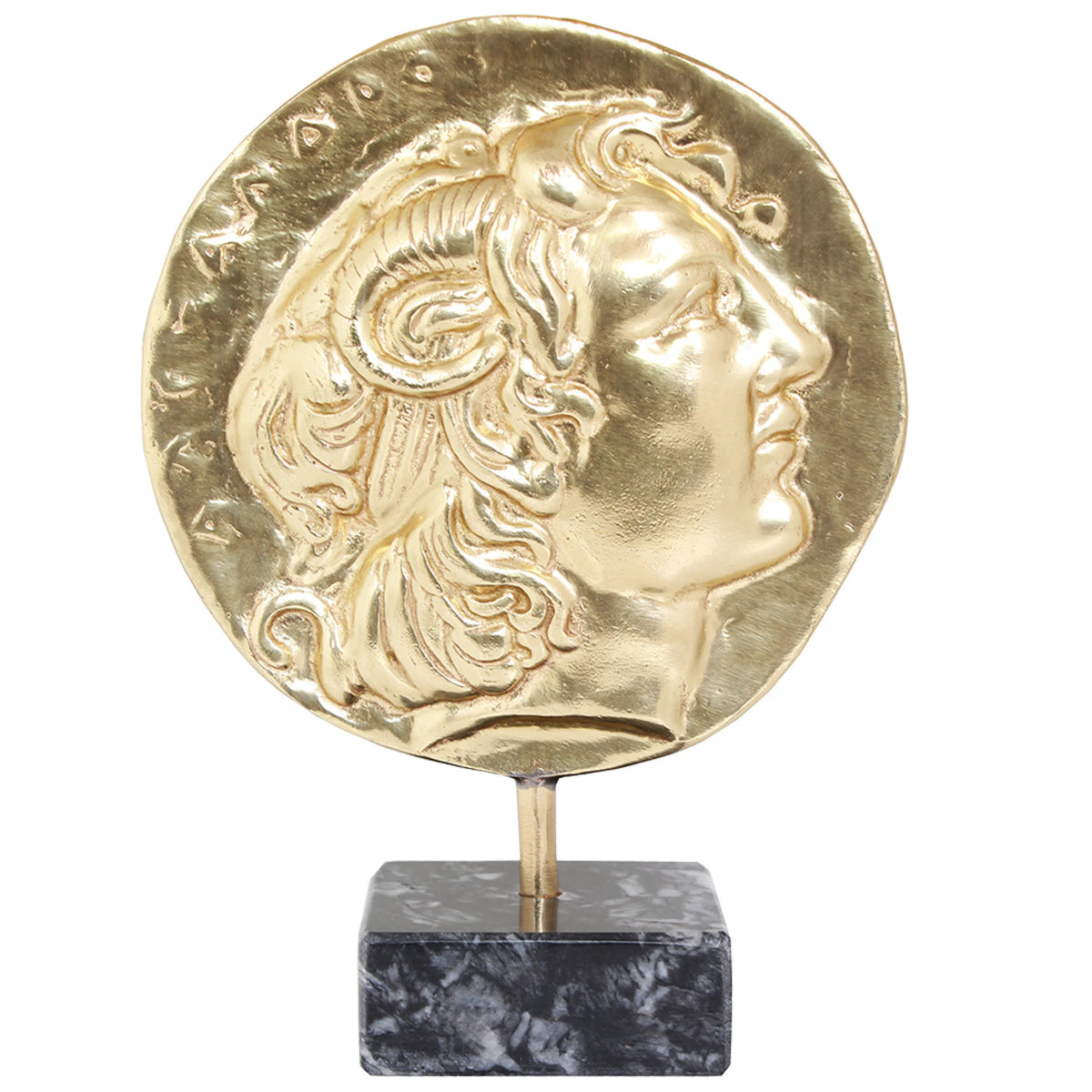 Mask of Alexander the Great on Marble Base – 20 cm – Gold