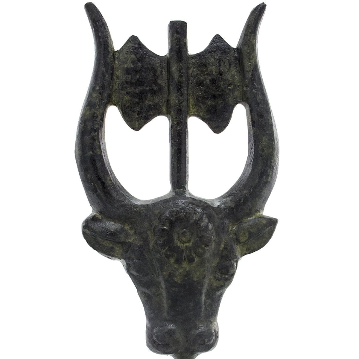 Minoan Bull's Head with Double Axe – Sculpture – 15 cm – Dark Green