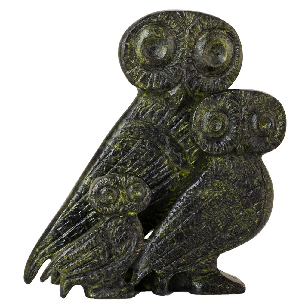 Three Owls – Bronze Sculpture – 10 cm – Dark Green