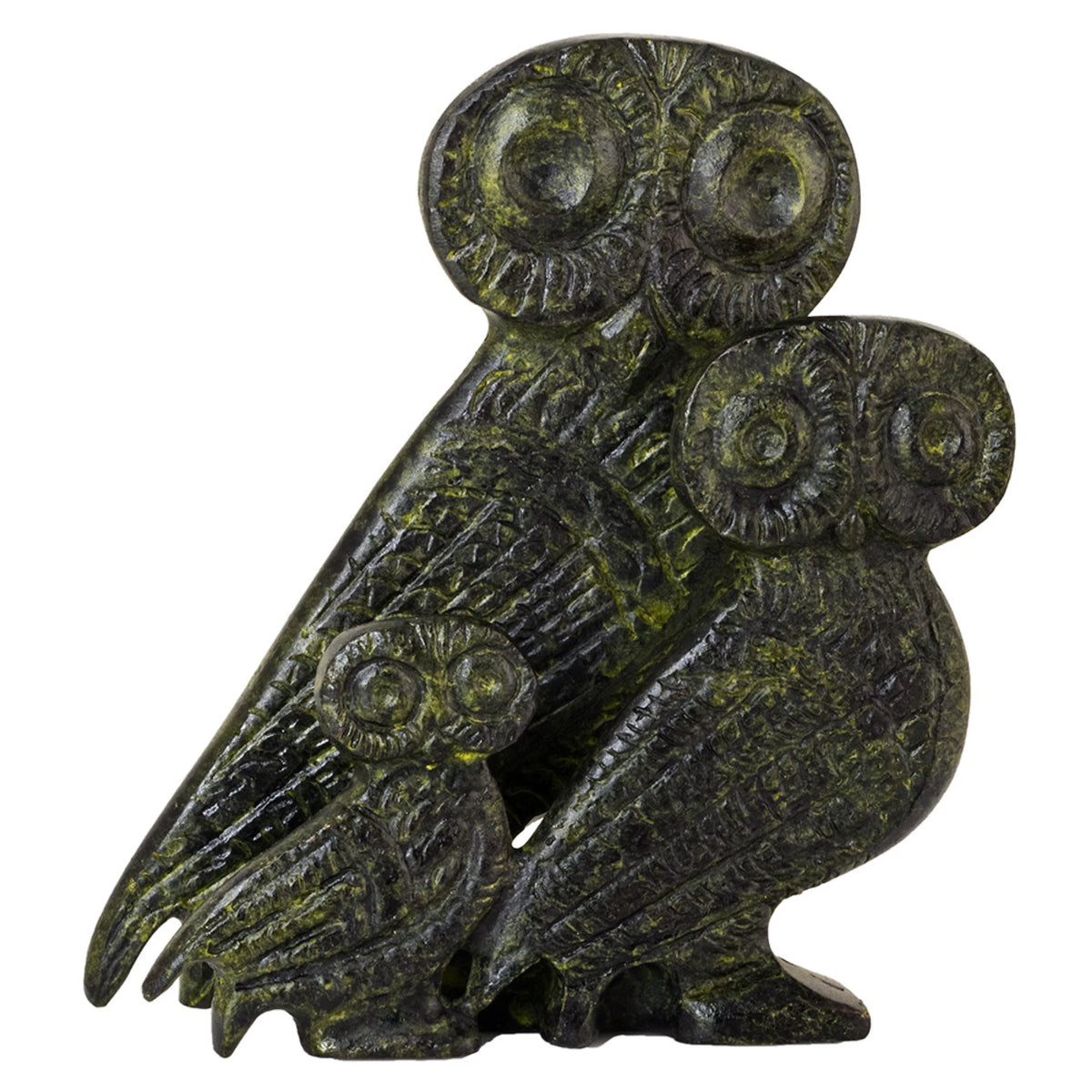 Three Owls – Bronze Sculpture – 10 cm – Dark Green