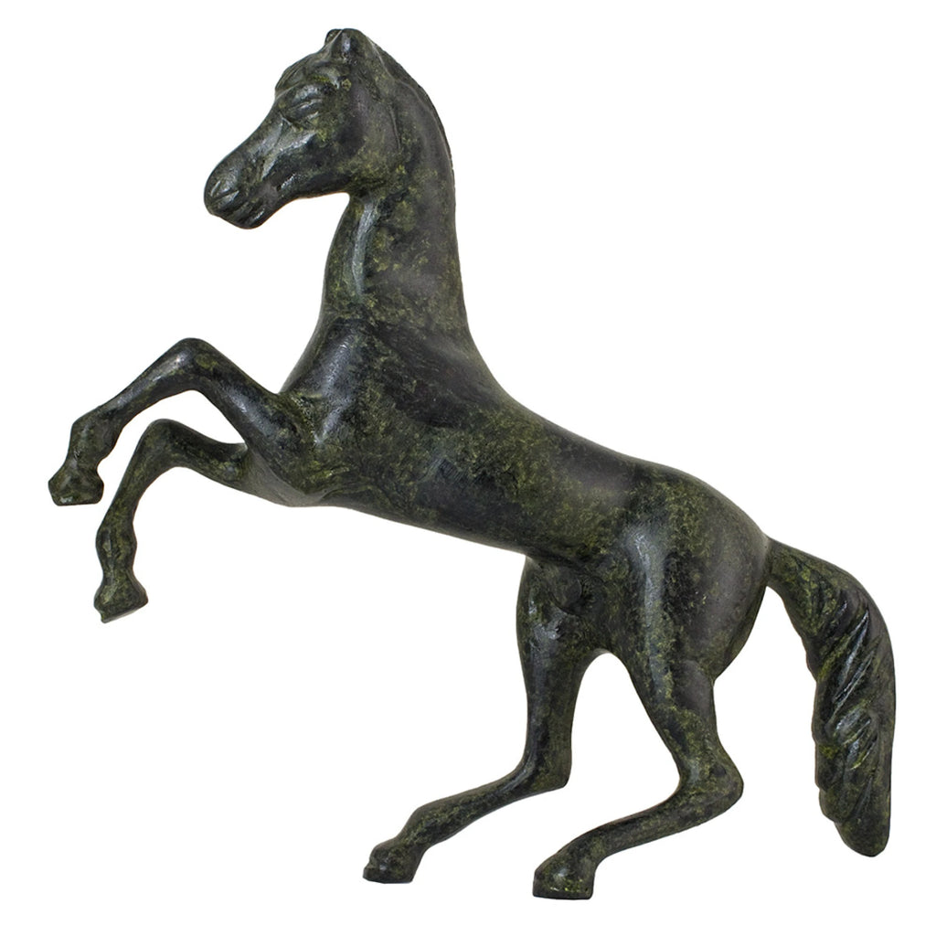 Rearing Horse – Solid Bronze Sculpture – 15 cm – Dark Green