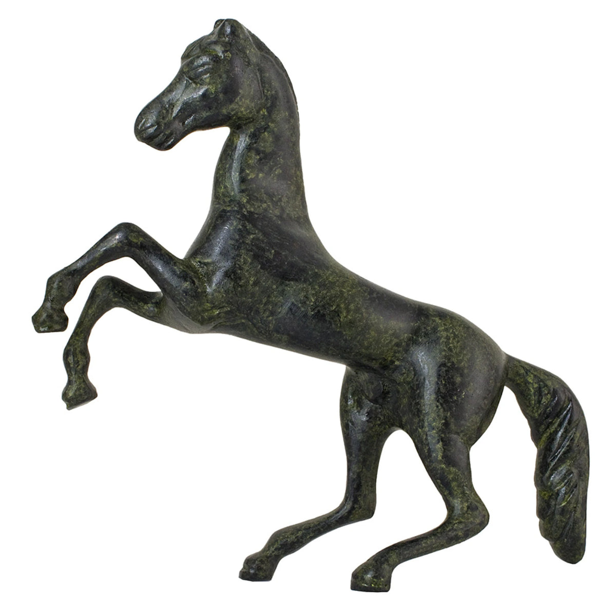 Rearing Horse – Solid Bronze Sculpture – 15 cm – Dark Green