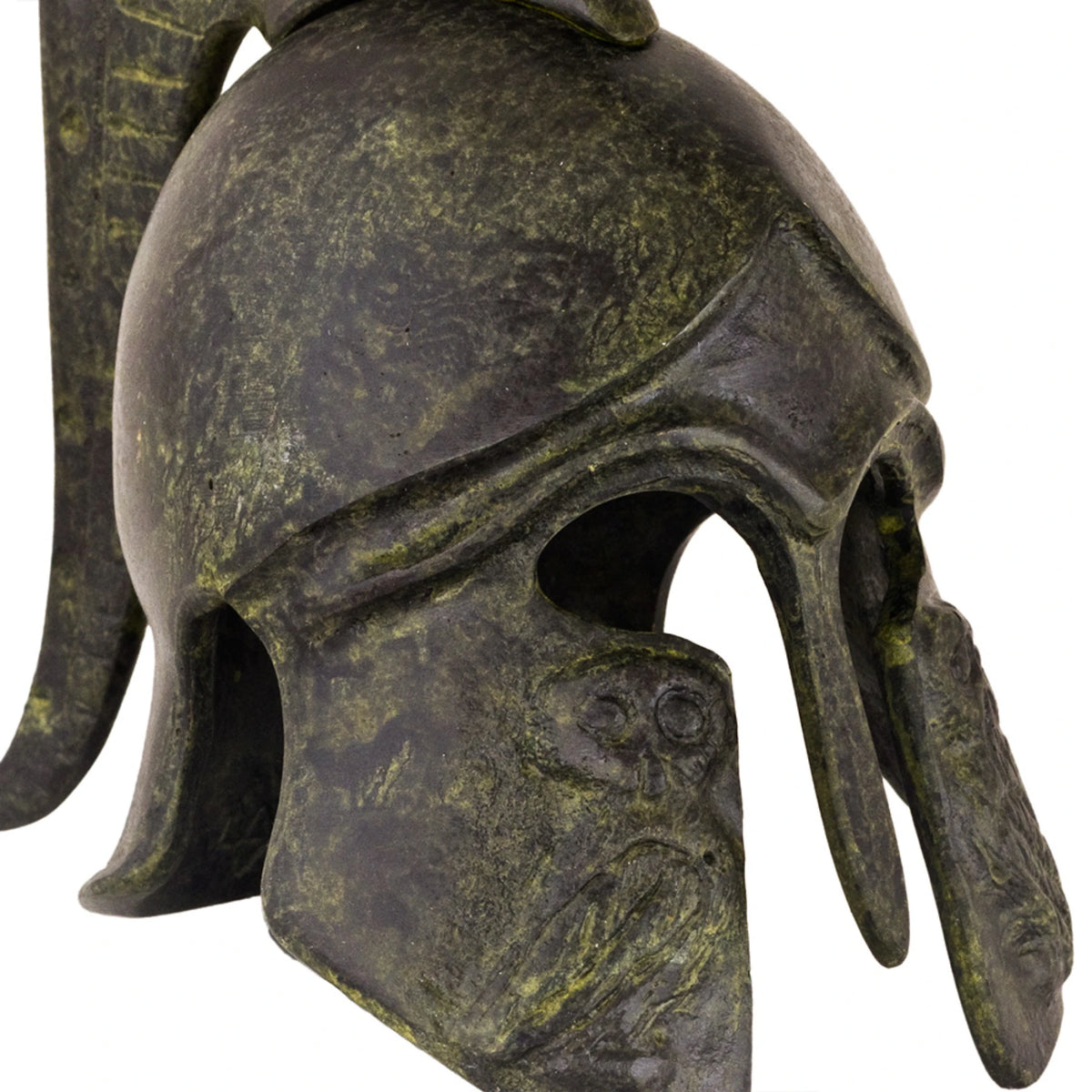 Studded Corinthian Helmet with Owl and Short Crest – 14 cm – Dark Green