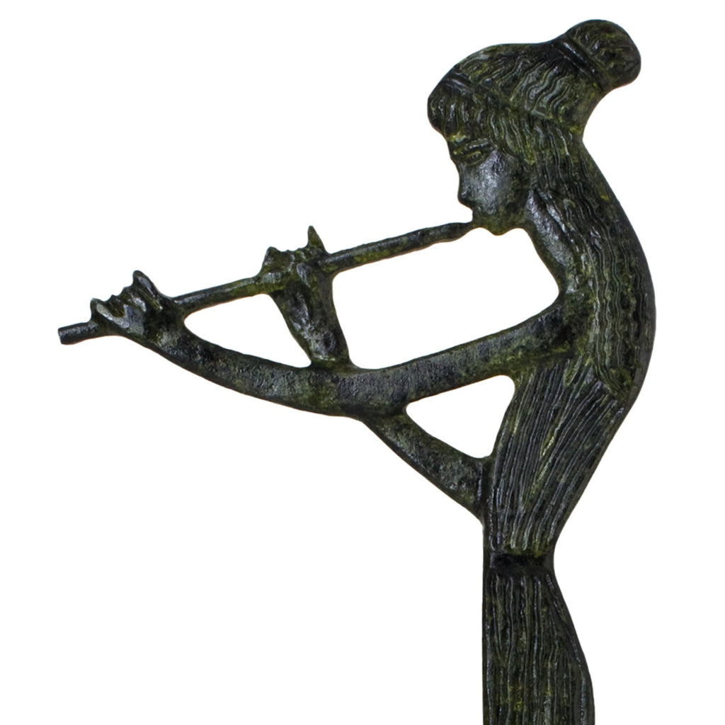 Woman Playing a Flute – Bronze Sculpture – 76 cm – Dark Green