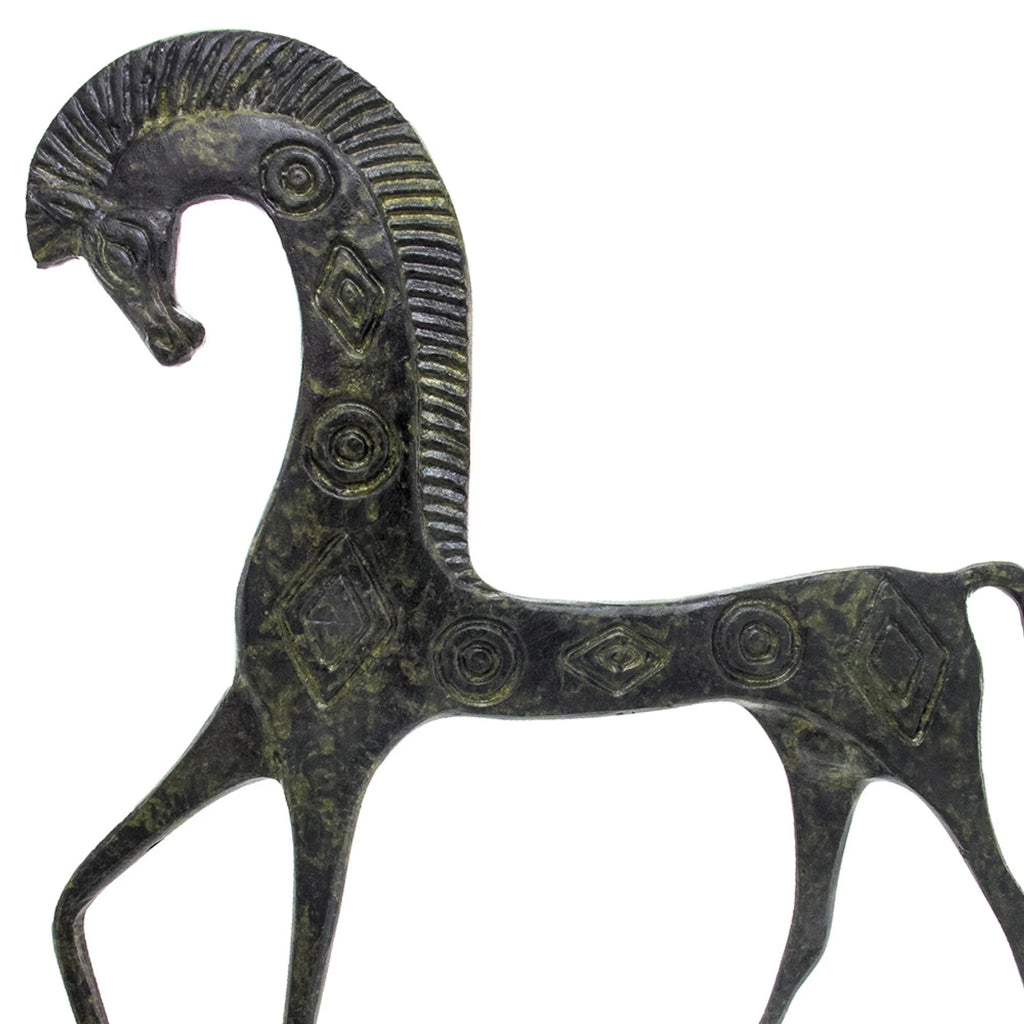 Geometric Horse with Lowered Head – Sculpture – 19 cm – Dark Green