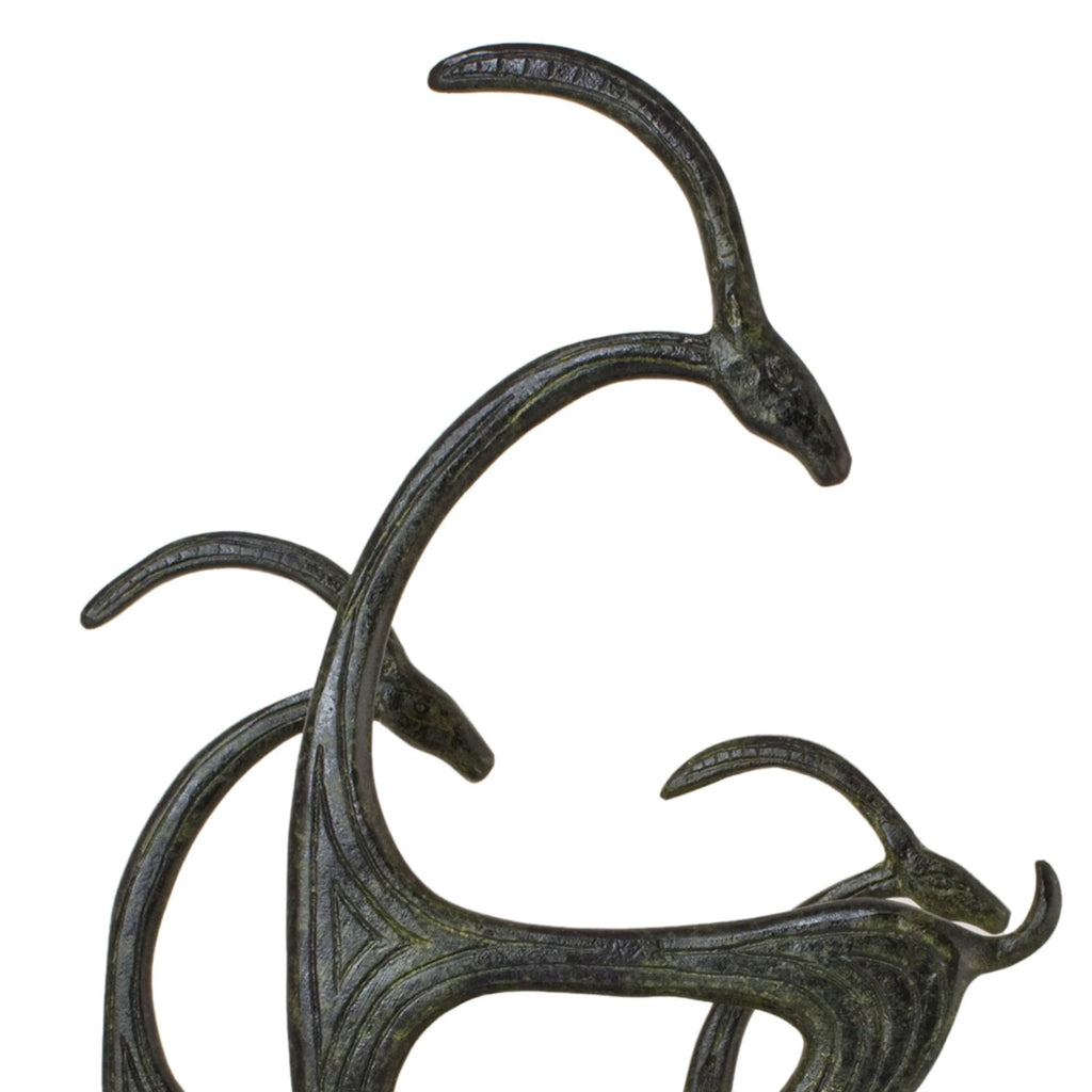 Three Cretan Kri-Kri Goats – Bronze Sculpture – 23 cm – Dark Green