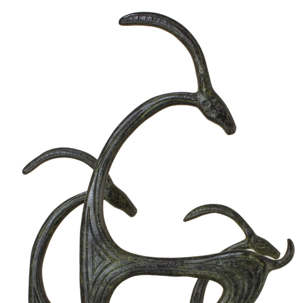 Three Cretan Kri-Kri Goats – Bronze Sculpture – 23 cm – Dark Green
