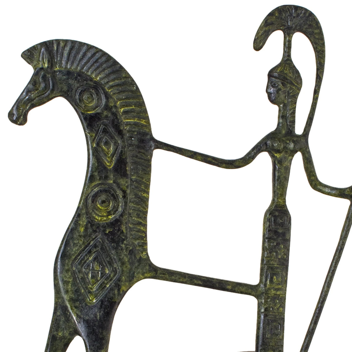 Athena's Chariot with Spear – Bronze Sculpture – 12 cm – Dark Green