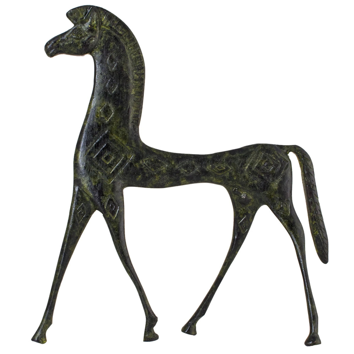 Geometric Trojan Horse – Bronze Sculpture – 25 cm – Dark Green