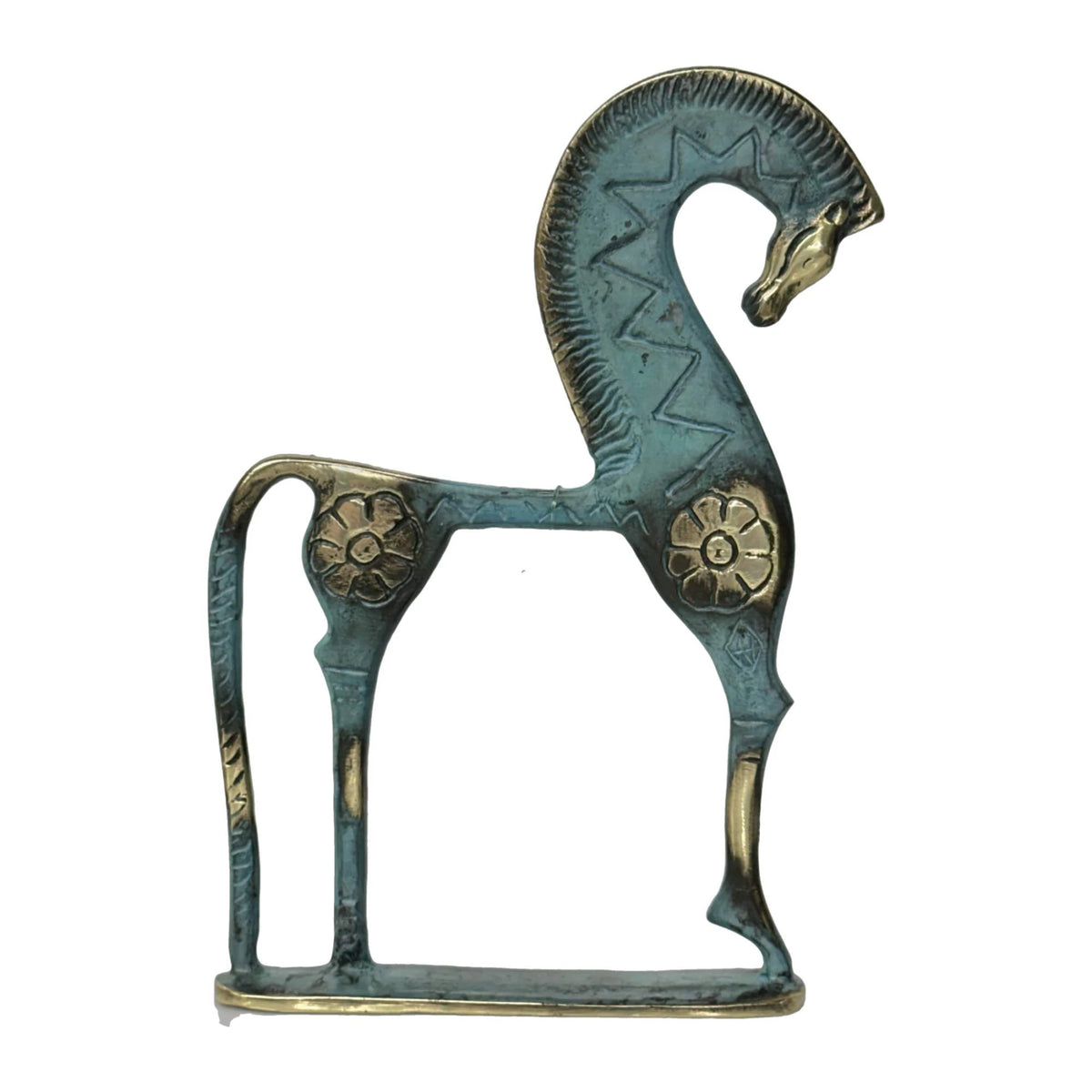 Horse with Lowered Head on Base – Flat Sculpture – 16 cm – Blue & Gold