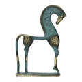 Horse with Lowered Head on Base – Flat Sculpture – 10 cm – Blue & Gold
