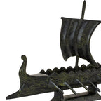 Small Ancient Greek Trireme – Bronze Sculpture – 14 cm – Dark Green