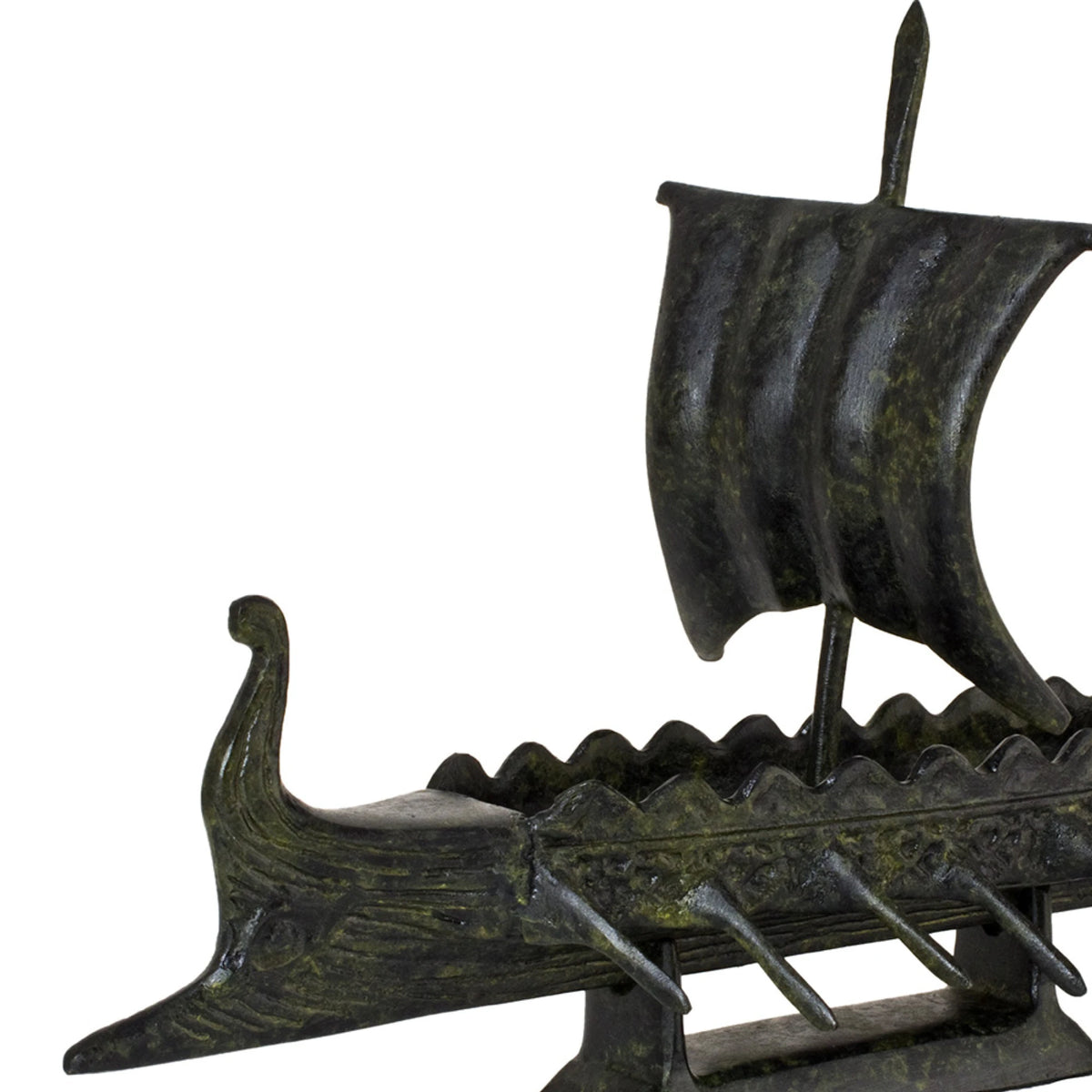 Small Ancient Greek Trireme – Bronze Sculpture – 14 cm – Dark Green