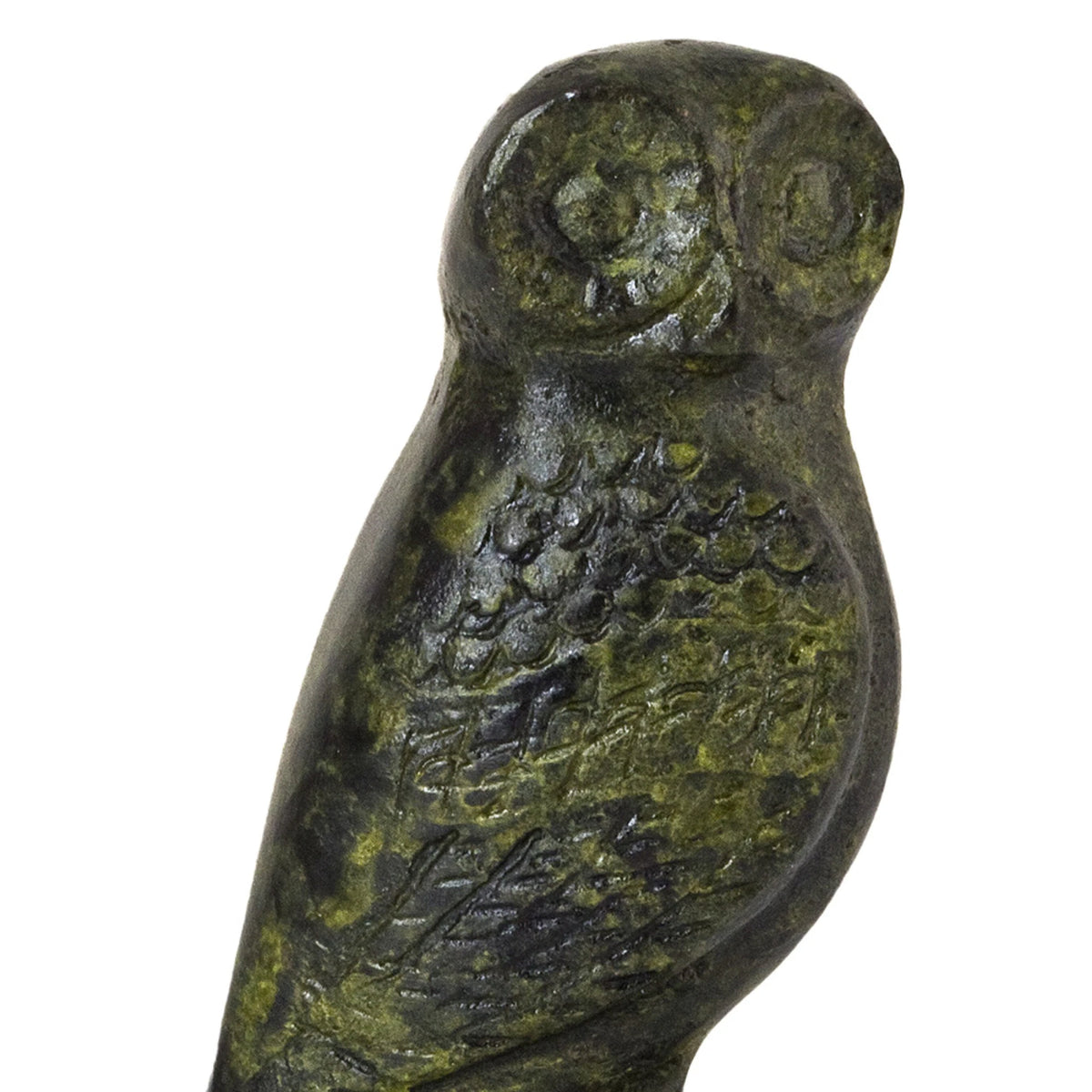 Owl with Tail – Solid Bronze Sculpture – 4 cm – Dark Green